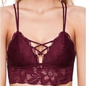 PINK by Victoria’s Secret Burgundy‎ Corset Lace up Front  Lightly Lined Bralette